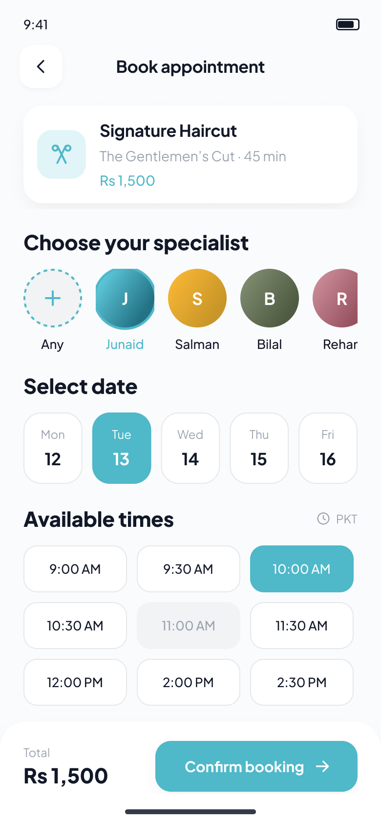 Book For Look booking screen